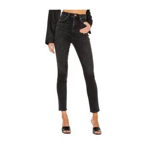 Agolde Nico High-Rise Slim Fit Button Fly Jeans In Washed Black Size 27